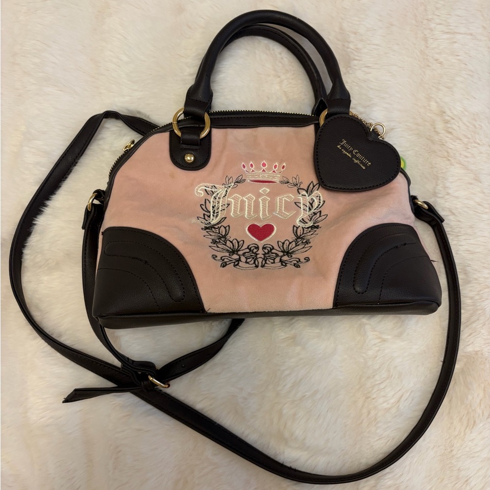 Juicy Couture Black and Pink Embroidered Shoulder Bag